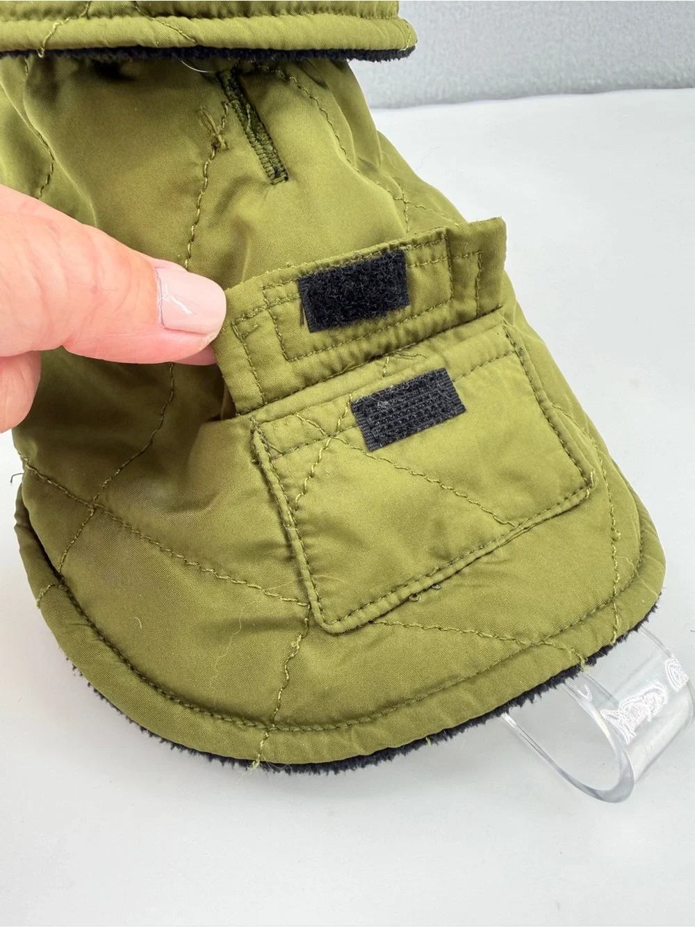 JEEP Chrysler Dog Coat Jacket Size XXS Army Green Warm Winter Puffer Hook & Loop